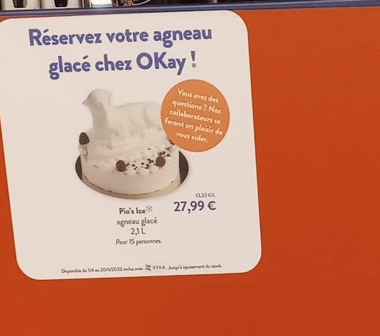 affichette agneau glacé OKAY - texte en français