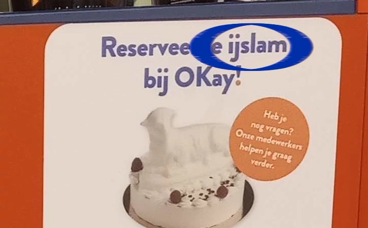 le mot ijslam entouré sur la version en néerlandais de l'affiche